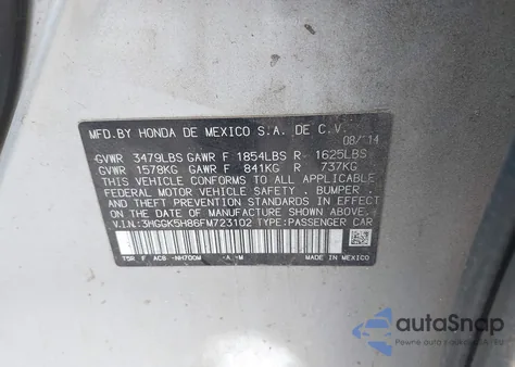 2015 Honda Fit Ex/Ex-L из США, поврежденный, VIN 3HGGK5H86FM723102